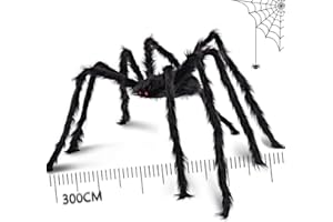 EPESL 300cm Spinne Halloween Außen Dekorationen, Gigant Haarige Schwarze Spinne, Erschreckende Gefälschte Riesige Spinne Requisiten Für Halloween Innen, Outdoor und Yard Gruselige Haus Party Dekor Zubehör