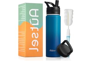 Autsel Gourde Isotherme avec Paille 650ml Bouteille Isotherme Gourde Sport Inox Étanche sans BPA - Convient pour La Randonnée, L'École, Le Bureau