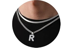 Esmoly Collana Uomo Argento Oro Nero Collana Cubana Uomo con Lettere A-Z 18+20 Inches 316L Acciaio Inossidabile Catena Serpente Cubana Catena Doppia Catena Regalo Uomo Ragazzo