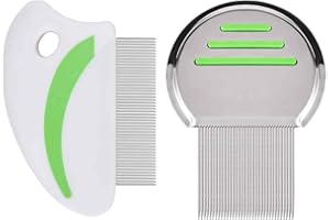 Brillirare 2 Pack Flea Lice Comb, Stainless Steel Dog Cat Grooming Combs with Rounded Teeth, Long-tooth Professional Pet Tear Stain Remover, Dematting Tool for Small, Medium & Large Pets