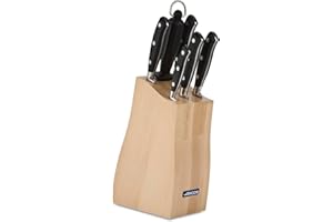 Arcos Juego Cuchillos Forjados 6 piezas Acero Inoxidable Nitrum. 4055 gr. Cuchillos Cocina Multiusos para Cortar Carne y Verduras. Mango Ergonómico Polioximetileno POM. Serie Riviera. Color Negro.
