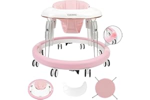 Uuoeebb Baby Walker, Upgareded Anti-Collision Baby Walkers for Boys 6 Months with 7 Level Height Adjustable, Baby Walkers for 1 Year Olds with Brake, Baby Walkers for Girls from 6 Months (Pink)