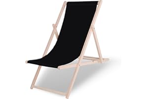 SPRINGOS Chaise Longue Pliable en Bois Massif pour Jardin et Petit Balcon - 3 Positions de Réglage, Système de Sécurité, Tissu Résistant aux UV, Chaise Longue Pliable en Bois avec Dossier Ajustable
