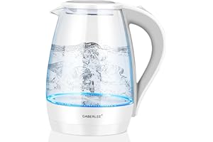 GABERLEE Electric Kettle, 1.7L, Fast Boil Quiet Glass Kettle with Blue LED, Auto Shut-Off and Boil-Dry Protection, BPA-Free, 2200W - White