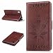 Produktbild Lonchee Sony Xperia T3 Wallet Tasche Brieftasche Schutzhülle , Ahornblatt geprägtes Muster Design Hochwertige PU Leder Folio Tasche Case Hülle im Bookstyle mit Standfunktion Kredit Kartenfächer (braun)