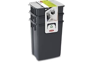 Curver Avfallsbehållare set avfallsseparationssats avfallskorg 2 x 10 l + 6 l kök soptunna separationssystem bärhandtag lock