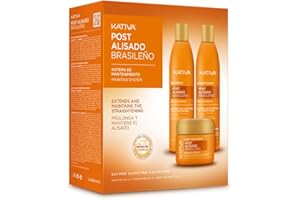 KATIVA Tratamiento Post Alisado Brasileño | Champú, Acondicionador y Mascarilla | Prolonga el Alisado un 50% | Kit 3 unidades | 225 ml | Con keratina vegetal y ácido hialurónico