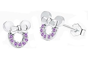 Kaguyo boucles d'oreilles en argent pour femmes, argent sterling améthyste rose bleu rouge zircone mignonne souris boucles d'oreilles pour femmes filles enfants