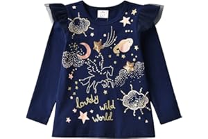 VIKITA Camiseta para Niña Bonita Camiseta Floral de T-Shirt Animales Lentejuelas para Niños 2-10 años