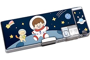 HZTYYIER Piórnik Cute Cartoon Plastikowy Piórnik Wielofunkcyjny Dwustronny Obsadka do Pióra o Dużej Pojemności Przybory Szkolne dla Dzieci (Astronauta)
