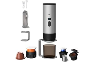 GÉNÉRIQUE Machine a Cafe Portable, 3 En 1 Machine à Café Multi Capsules Avec D'Eau 90ml et Écran LED pour Camping, Bureau et Voiture, Auto-Chauffante, Compatible Café Moulu et les Capsules Espresso (Gris)