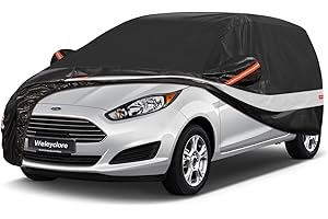 Weleyclore Hatchback Car Cover Waterproof Breathable,Outdoor Car Covers.Rain Snow UV Dust Protection.Custom Fit for Ford Fiesta,Peugeot 208,VW Polo,Toyota Yaris,Nissan Micra,etc,Black B1