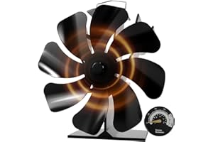 HAWCAFU Kaminventilator ohne Strom, 8 Flügel Ofenventilator – Leiser Betrieb, mit Thermometer, Wärmebetriebene Feuerventilatoren für Holzofen/Kamin/Holzbrenner