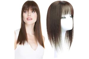 LESAFEV Topper per capelli veri umani, 11 x 11 cm, con chiusura a corona per capelli lisci, con frangia spessa (35 cm, nero)