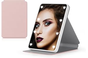 Kintion Pocket Mirror, Battery Compact Mirror, Portable LED Small Mirror, Travel Mirror with Light, Folding, Handheld, Purse Mirrors for Women Gift, Pink
