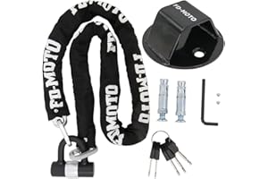 FD-MOTO Steel 3.4KG 1.5M*10mm Chain Lock + Ground Wall Anchor Anti-Theft Heavy Duty for Motorbike Motorcycle Scooter Bike Bicycle ATV