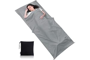 4UMOR Forro para saco de dormir de viaje, duradero y súper suave, 220 x 90 cm, sábana de viaje con bolsillos de almohada, portátil, ligero, para cama de camping, hostales, senderismo, picnic, trenes