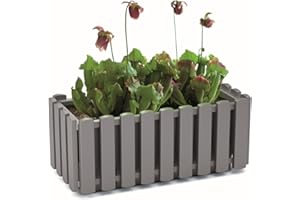 RGVERTRIEB Blumenkasten Blumentopf Balkonkasten Latten-Optik Pflanzkasten Pflanzgefäß Lattenzaun-Design (380 Grau)