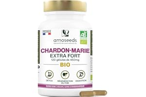 AMOSEEDS Chardon-Marie BIO | Extra Fort, 1350mg / Jour | Régénérant Foie, Protection, Détox, Digestion | 120 gélules de 450mg | Qualité Supérieure