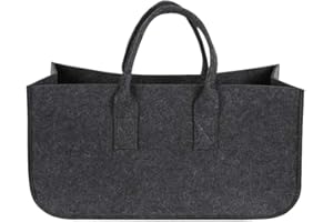 SOBOTOO Firewood Basket Storage Felt Bag Wood Log Carrier Shopping Bag Grey Magazine Rack Basket with Handle for Carry Wood Toys Newspaper (L)
