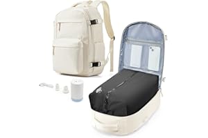 LIVBOTE Sac a Dos sous Vide de Voyage Cabine Avion avec Pompe – Sac de Compression avec Airbag, Port USB, Bagage à Main 45x36x20 Imperméable -Beige