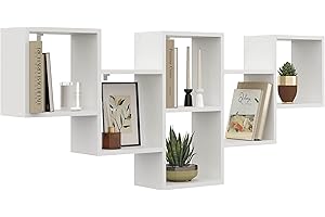 KUBUTKU Scaffale decorativo da parete con 6 ripiani, 160 x 66 x 18 cm, design scandinavo, moderno, per soggiorno, cucina, ufficio, camera da letto, bagno, libreria (bianco)