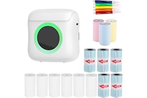 IGRARK Mini Drucker, Klein Handy Sticker Thermodrucker mit 7 Farben LED-Licht, Mobiler Fotodrucker, USB Taschen Label Drucker für Android-IOS Smartphone, Weiss ohne Patrone (Blau)