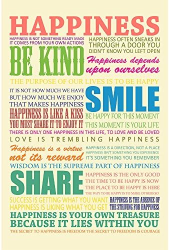 Motivational Quotes Posters Prints Wall Art Decor Happiness Is Your Own Treasure Be Kind Smile Share11.81'' x 17.72''