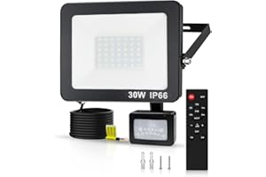 Maxesla 30W Projecteur LED Exterieur Detecteur de Mouvement Projecteur Étanche Spot, 3000LM Spot LED Extérieur avec Télécommande,6500K Blanc Froid Projecteur Exterieur Detecteur de Mouvement Pour Cour