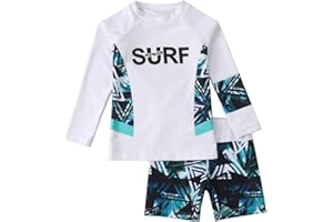 ranrann Enfant Garçon Maillot de Bain 2 Pièces Anti UV T-Shirt Manches Longues et Short de Bain Séchage Rapide Tenue Surf