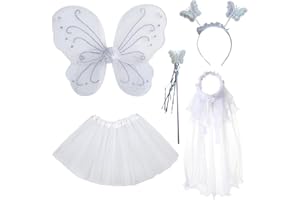 BDSHUNBF 5 Pcs Feen kostüm Kinder für Mädchen, Feenflügel Kinder Schmetterling Kostüm Mädchen, Schmetterlingsflügel Kinder Tutu Zauberstab und Haarreifen, Fee Kostüm Damen Schmetterling Flügel