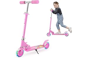 Teamoove Scooter for Kids Ages 3-5, LED Light Up 2 Wheels Gift Scooter for Girls and Boys,Folding Adjustable Kick Scooter for Kids Ages 5-8,Lightweight Kids Scooter with Kickstand and Rear Brake