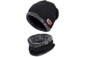 Hcimooy Berretto Invernale per Bambini Berretto con Cappuccio Set Caldo e Spesso con Cappuccio in Teschio Lavorato a Maglia con Fodera in Pile per Bambini