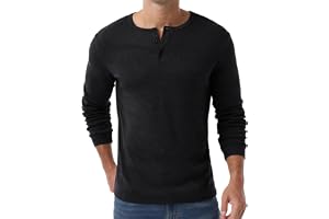 PrinStory Henley T-shirt för män långärmad pullover slim fit t-shirt v-ringad jumper topp med knapp