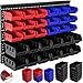 Produktbild Masko® Stapelboxen + Wandregal 32tlg Set Box Sichtlagerkästen Schüttenregal Steckregal, Werkstatt , Hängeregal , Sortimentskasten , Kleinteilemagazin , Sichtlagerkästen Farbe Schwarz / Blau