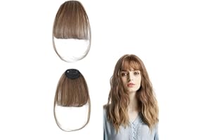 FUGLUS 2 Pcs Clip-in Flequillos Postizos con Raya Central - 100% Cabello Humano Remy para Niñas y Mujeres (Natural Marrón Claro)