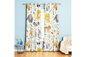 Koudi Tier Vorhänge Blickdicht Cartoon Giraffe Krokodil Elefant Löwe Gardinen für Kinderzimmer, Babyzimmer Dekoration 160 x 132cm (H × B)