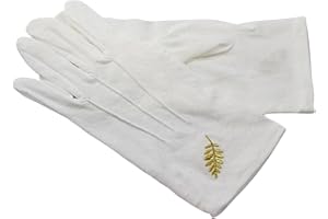 GANTS NOIRS ET BLANCS Gant Coton Blanc épais francs macons Broderie accacia (8.5)