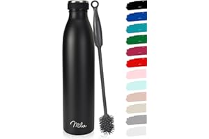 Milu Edelstahl Trinkflasche 350ml, 500ml, 750ml, 1L, 1.5L Thermosflasche, Isolierte Wasserflasche, Auslaufsichere Isolierflasche doppelwandig, Kohlensäure geeignet + Reinigungsbürste (Schwarz, 1.5L)