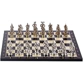 GiftHome 4108 Metal İspanyol Satran&ccedil; Takımı Orta Boy Parlak Ve Ceviz Tahtası, 37x37x1.2 cm