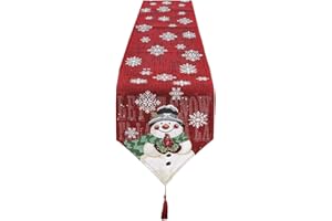 PLCatis Christmas Table Runner 33 * 183cm Xmas Table Runner Red Cozy Christmas Decorations Table Embroidered Snowman Snowflake Pattern Dining Table Decoration for Christmas Decor 1-Pack