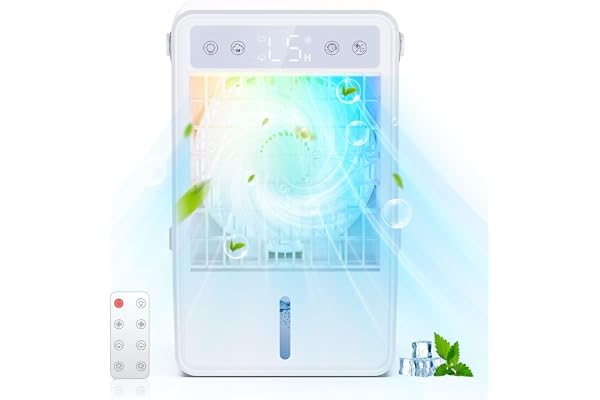HONMICON Climatiseur portable 1500 ml Climatiseur portable USB silencieux avec télécommande Rafraîchisseur d'air économe en énergie 5 vitesses et 3 modes Minuterie 10 h Éclairage LED RVB,