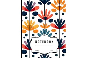 Notebook: Geometric Flowers Pattern Lined Notebook Journal in Marimekko Style, Harmonious Colors, White Background, 8.5x11 Inches, 120 Pages