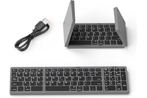 BRIMFORD Teclado Plegable Español Portátil con Teclado Numérico y Ñ - Teclado Español Inalámbrico, Recargable y Ultrafino - Compatible con Windows, iOS y Android - Ideal para Viajes, Office