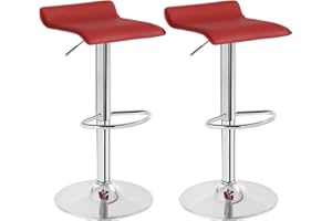 WOLTU Sgabelli da Cucina Set di 2, Sgabello da Bar Colazione Regolabile in Altezza, Sgabello da Banco Girevole a 360°per Bar, Cucina, Banco, Caffè, PVC+Metallo, con Poggiapiedi, Bordeaux+Argento