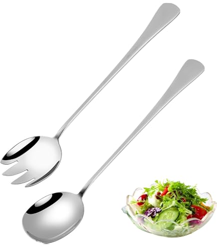 Große Salat-Servierbesteck Aus Edelstahl – 2-teiliges Set Mit Langen Griffen Aus Buchenholz