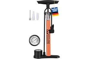Pitlane Performance® Pompa ad aria con manometro – 42 cm Pompa a pedale con barometro fino a 11 bar Compatibile con valvole Schrader, Presta, Dunlop