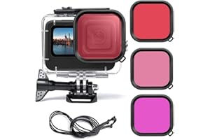 HoneTeek Boîtier étanche avec filtres de plongée pour GoPro Hero 13 GoPro Hero 12 Hero 11 Hero 10 Hero 9 Noir Action Camera, 60 m de protection sous-marine, kit de plongée accessoires GoPro