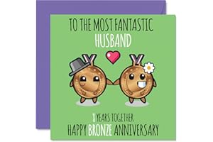 STUFF4 Cute Bronze Anniversary Card for Husband - 8 Years Together - Happy 8th Wedding Anniversary Cards for Husband from Wife, 145mm x 145mm Greeting Cards for Eighth Anniversaries