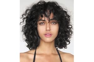 ‎SIUDUS Siudus Schwarz Kurze Lockige Perücke für Frauen mit Pony Schulterlänge Naturel Kunsthaar Perücken für Daliy Party Gebrauch